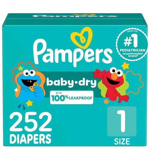 Pampers Baby Dry Diapers, Size 1, 8-14 lbs, 252 Count, Absorbent Disposable Diapers