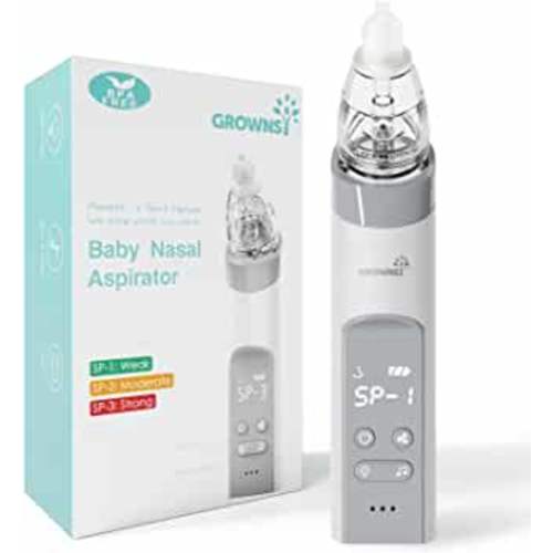 GROWNSY Nasal Aspirator for Baby, Electric Nose Aspirator for Toddler, Baby Nose Sucker, Automatic Nose Cleaner with 3 Silicone Tips, Adjustable Suction Level, Music and Light Soothing Function