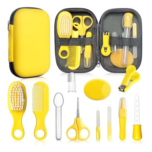 Kit de toilettage pour bébé – Cadeau de fête prénatale pour nouveau-nés, nourrissons, tout-petits, garçons, filles – Peigne de sécurité pour bébé, brosse, brosse à dents à doigts, coupe-ongles,