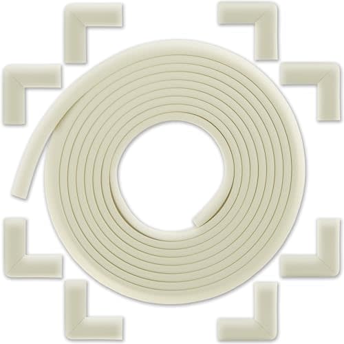 Bébé Earth Baby Proofing Edge and Corner Guard Protector Set for Back to School, 20 Feet Edges & 8 Foam Corners, Furniture and Tables Child Baby Proof Bumpers, Pre-Taped Corner Cushions - Oyster White