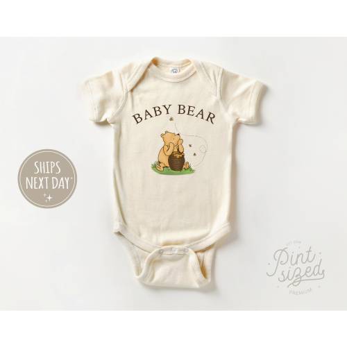 Baby Bear Onesie® - Pooh Bear Onesie® - Announcement Bear Bodysuit - Cute Natural Baby Onesie®
