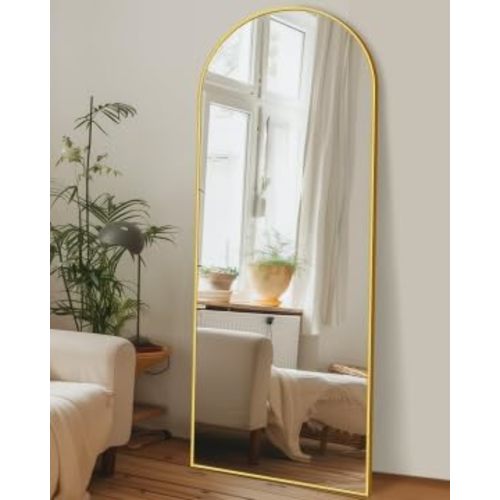 Full Length Mirror, 59"x18" Floor Mirror, Arch Floor Standing Mirror Freestanding Arch Full Body Mirror with Stand for Bedroom, Hanging Mounted Mirror for Living Room Cloakroom, Gold