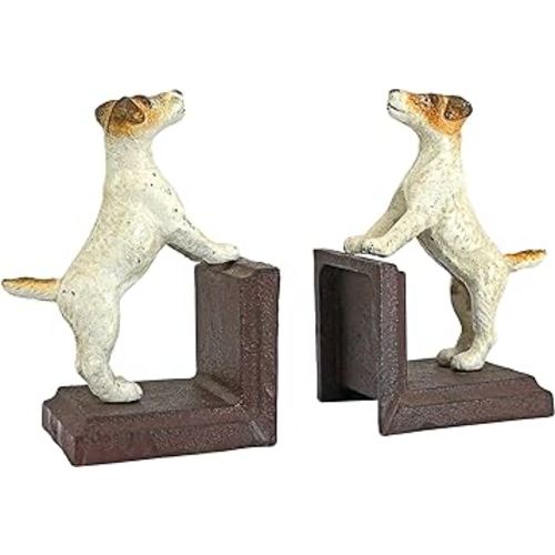 Design Toscano SP2527 Jack Russell Terrier Cast Iron Sculptural Dog Bookend Pair, full color