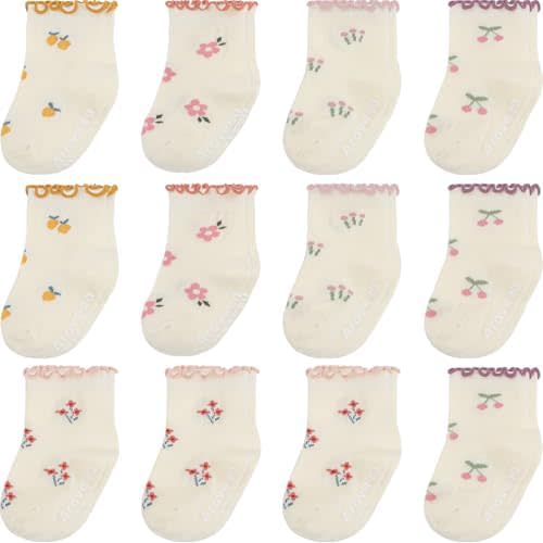 Non Slip Grip Ankle Baby Socks 12 Pack for Toddler Boys and Girls Kids Infant Baby Cute Cotton Socks