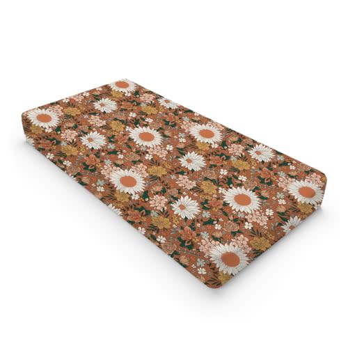 Retro Boho Wild Floral Changing Pad Covers Vintage Flowers Leaves Diaper Changing Table Sheets for Girl Spring Summer Watercolor Blossoms Soft Breathable Stretchy Changing Pad Sheets Mats 32''x16''