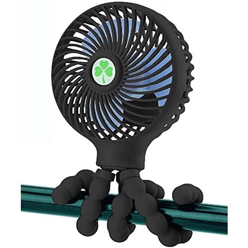 Mini Handheld Stroller Fan, Personal Portable Fan, Small Flexible Tripod Fan | 2600mAh Adjustable 3 Speeds | USB or Battery Powered for Stroller ,Crib, Car Seat fan ,Student Bed, Fitness Bike(Black)