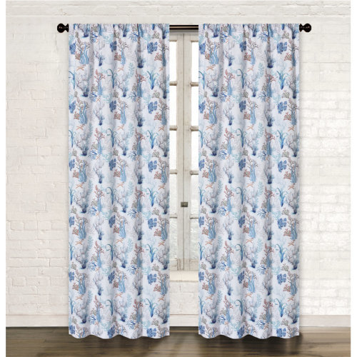 Rosecliff Heights Geoffroy Dancing in The Sea Deep Ocean Coral Themed 84" Curtain Panel Drapes w/ Rod Pocket & 2 Tiebacks | Wayfair