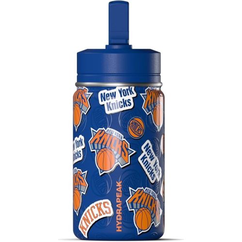 Hydrapeak NBA Officially Licensed New York Knicks Mini 14oz Kids Stainless Steel Water Bottle with Straw Lid & Flexible Handle, Double Wall Insulated, Spill Proof