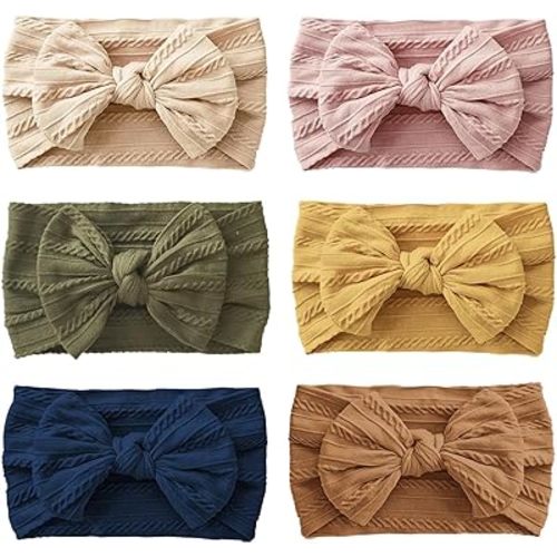 Baby Headbands, Girls Headbands with Bows with Bows, Soft Stretchy Nylon Hair Bands Hair Accessories for Newborn Infant Toddler (6 Pack,Bow,Blue)
