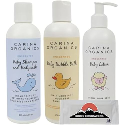 Organic Baby Bundle - Shampoo & Body Wash, Bubble Bath, Newborn Lotion, Unscented, Tear-Free, Paraben-Free, Toxin-Free, Vegan, 250ml (Pack of 3)