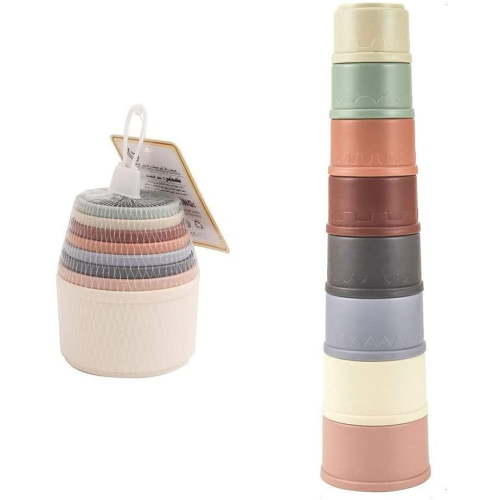 Colorful stacking & nesting cups, 8-piece cups Fun Color Learning Toy, great bathing & beach toys for toddlers and children, preschool game