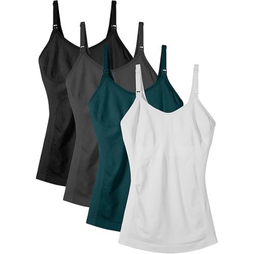 Women's Nursing Tank Tops with Built in Bra for Breastfeeding Camisoles Shirt 4Pack