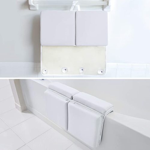 Bath Kneeler and Elbow Rest Pad, Extra Thick Baby Bath Kneeling Pad and Elbow Pad for Bathtub. Bath Tub Elbow Pad with Infant Toy and Baby Accessories Organizer, Off White Color - Large