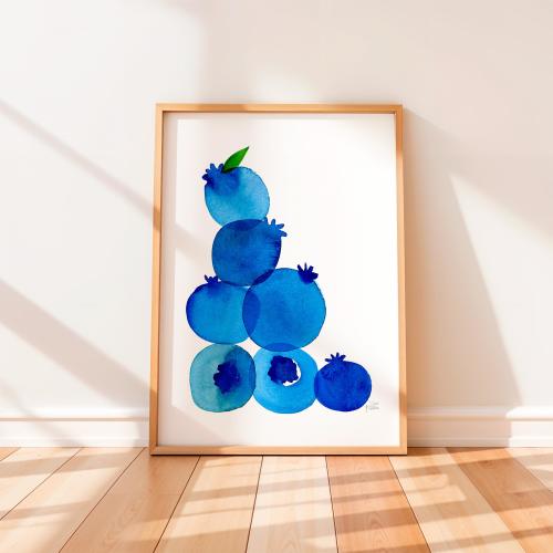 Etsy's Pick Blueberry Print By Sara Franklin, Kitchen Wall Art, Nursery Home Decor, Blueberries, Summer Decor Fruit Print, Baby Shower