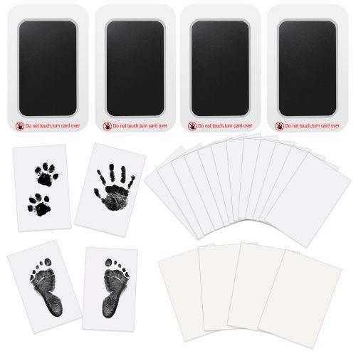 GIRACOA 4 Pieces Newborn Baby Handprints Ink Pad, Baby Ink Pad with 12 Cards, Non-Toxic, No Staining Pet Footprint Kit, Footprint Kit for Christening Gift or Souvenir