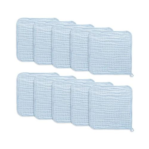 Baby Washcloths Muslin Cotton, Large 10”x10” By Comfy Cubs (sky Blue, Pack Of 10)