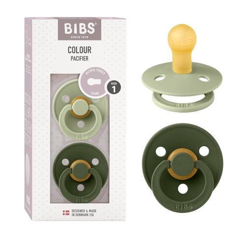 BIBS Pacifiers Colour Collection | Natural Rubber Baby Pacifier | Set of 2 BPA-Free Soothers | Made in Denmark | 0+ Months (Pack of 2) | Sage/Hunter Green