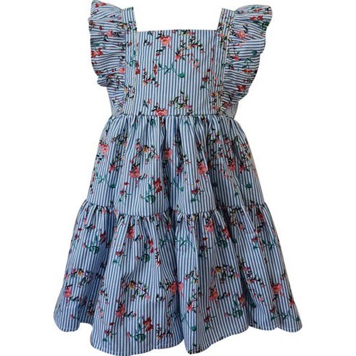 Floral Pinstripe Cotton Party Dress