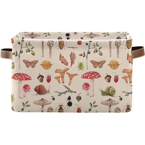 Mushroom Rectangle Storage Basket Collapsible Storage Bin for Nursery Toys Books Waterproof Baskets for Closet Shelves Bedroom Decor