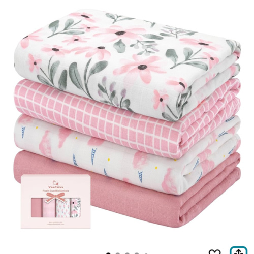 Yoofoss Muslin Swaddle Blankets, 4-Pack Receiving Blankets for Baby Boys and Girls, 47 x 47 Inches Baby Blanket Neutral Swaddle Wrap 70% Rayon from Bamboo and 30% Cotton