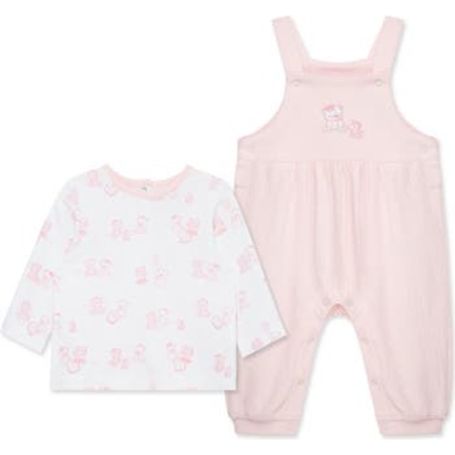 Bear Print Long Sleeve Top & Overalls