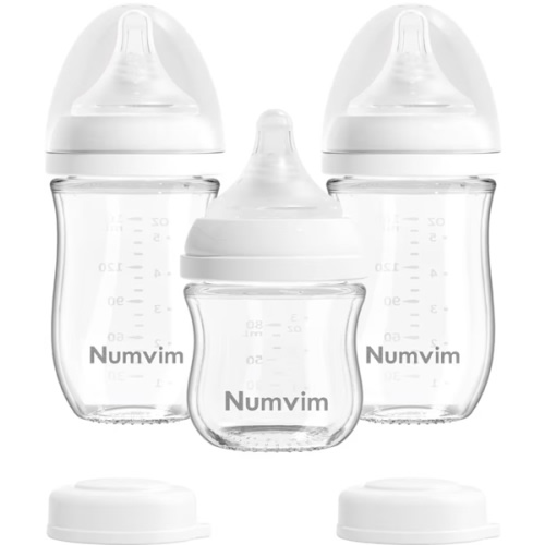 Glass Nurturing Baby Bottles Gentle & Extra Slow Flow, Newborn Breastfeeding Bottle with Anti Colic Nipple for 0 Months Babies, 3 Packs (White, 3oz+5oz)