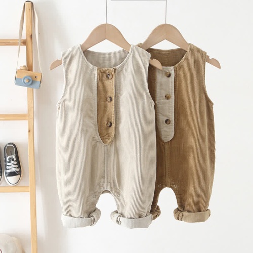 Baby Color Block Corduroy Strap Overalls