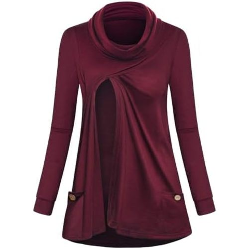 Joymom Maternity Warm Cowl Neck Nursing Sweatshirt Breastfeeding Tunic Tops