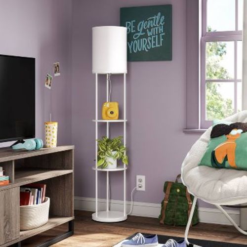 Shelf Floor Lamp White (light Bulbs Not Included) - Room Essentials™: Modern Standing Lamp With Pull Chain, Etl Listed