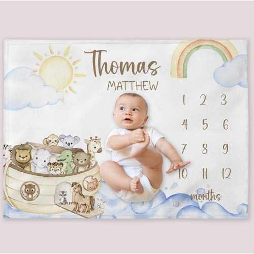 Noah Ship Milestone Blanket, Personalized Lion Baby Boy Month Blanket, Zebra Nursery Custom Newborn Growth Tracker, New Mom Baby Shower Gift