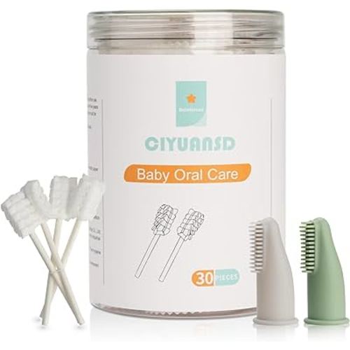 Baby Tongue Cleaner Baby Toothbrush 30Pcs Disposable Infant Toothbrush Clean Baby Mouth with 2Pcs Finger Toothbrush Baby Oral Cleaning Stick Gauze Cleaner Stick Dental (Green, 32 Piece Assortment)