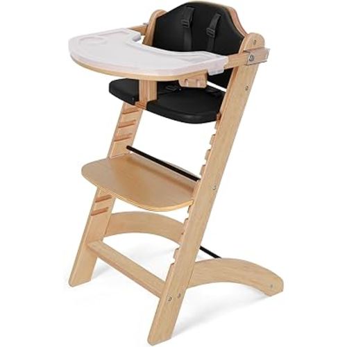 Cowiewie New Upgrade 3-in-1 Convertible Wooden High Chair for Babies & Toddlers 10 Levels Adjustable 3-Tier Remove 2 Waterproof Cozy Cushions Black