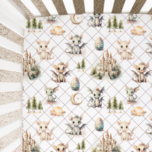 Neutral Dragon Crib Bedding, Dragon Crib Sheet, Dragon Nursery Decor, Mini Crib Sheet, New Mom Gift, Baby Shower Gift, Fairy Tale Nursery