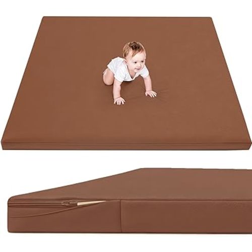 Waterproof Baby Play Mat for Floor 1.3"Thick Memory Foam 50 * 50 Cushion Playpen Playmat Tummy Time Nursery Rug Pad Mattress Create Soft & Safe Area for Infants,Toddler,Kids,Chestnut
