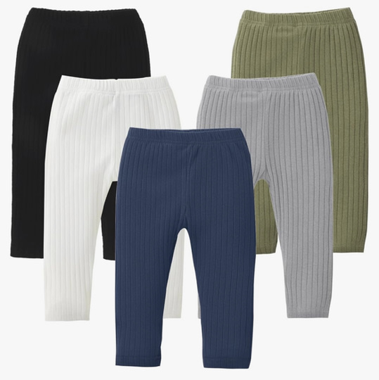 DREAM BUS 5 Pack Toddler Girl Pants Baby Girl Solid Ribbed Pants Toddler Girls Bottoms Leggings Newborn Cotton Jogger