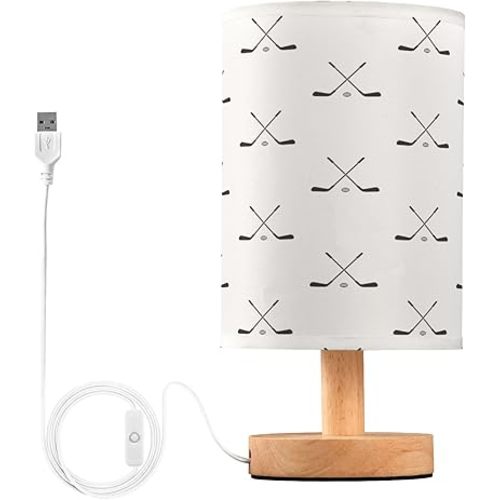 Crossed Golf Clubs White Table Lamp with USB Port Night Light Bedroom Lamps for Nightstand Living Room Dorm Home Office Desk