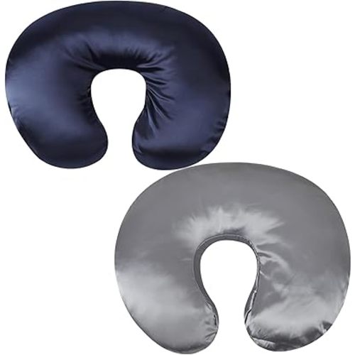 Satin Nursing Pillow Cover Set 2 Pack Ultra Soft Silk Compatible with Boppy Pillow for Breastfeeding Pillow Protect for Baby Hair and Skin Grey & Navy