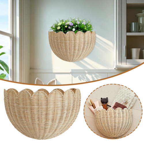 2Pcs Scallop Wall Style Rattan Wall Mounted Key Storage Rack Home Decoration Toy Sundries Storage Handmade Woven Home Decor