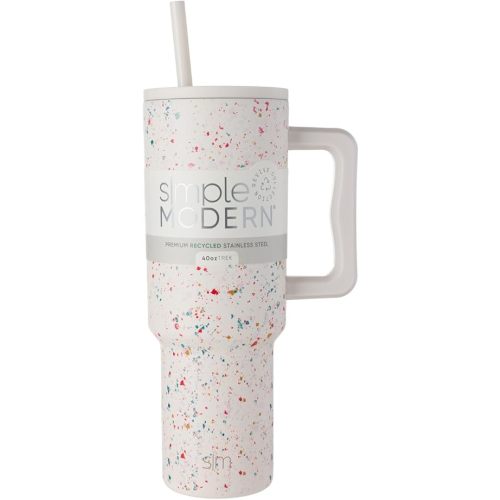 Simple Modern 40 oz Tumbler with Handle and Straw Lid | Premium Recycled Stainless Steel Water Bottle Travel Mug Cupholder Use | Gifts for Women Him Her | Trek Collection | Cream Terrazzo