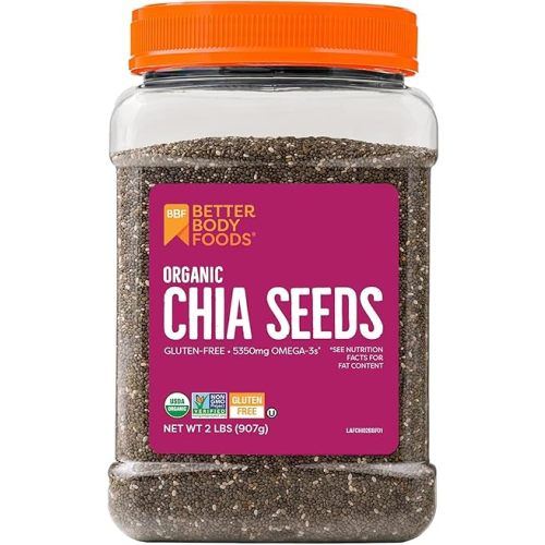 BetterBody Foods Organic Chia Seeds 2 lbs, 32 Oz, with Omega-3, Non-GMO, Gluten Free, Keto Diet Friendly, Vegan, Good Source of Fiber