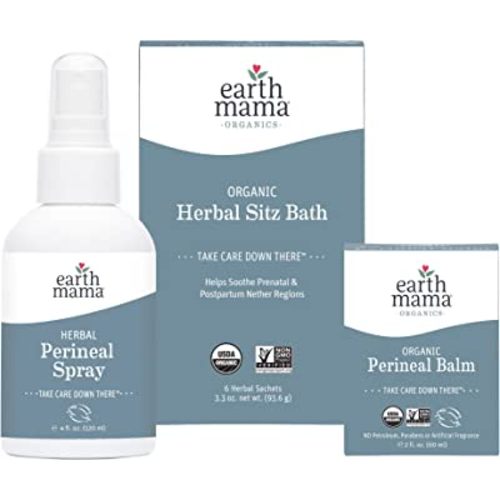 Earth Mama Postpartum Recovery Kit, Take Care Down There® Trifecta with Organic Perineal Balm, Sitz Bath & Herbal Peri Spray, 3-Piece Set