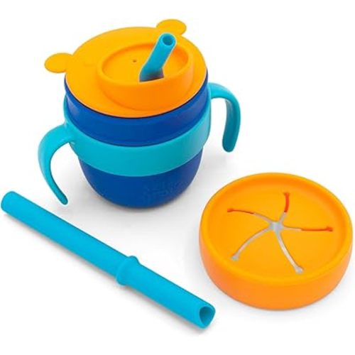 Easy Learn Drink and Snack Set – Baby + Toddler Silicone Learning Cup & Snack Set, Training Cup for Straw and Open Cup Independence – Dishwasher Safe (Midnight)