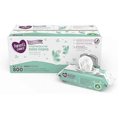 Parent's Choice Fragrance Free Baby Wipes, 8 packs of 100 (800 ct)