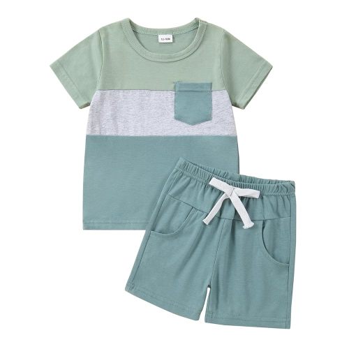 Toddler Baby Boy Clothes Boys Summer Outfits Short Sleeve Patchwork T-Shirt & Solid Shorts Set 12 Months-5T