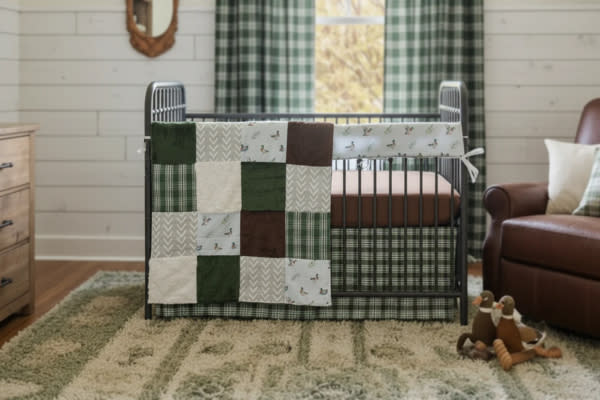 Duck Woodland Crib Bedding Hunter Green Plaid - Boy Nursery - DBC Baby Bedding Co – DBC Baby Bedding Co