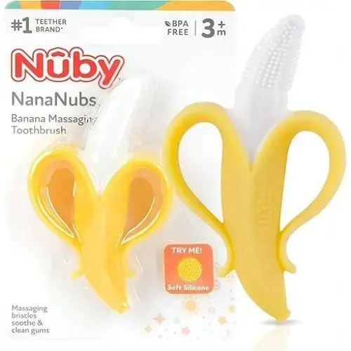 Nuby Nananubs Banana Massaging Teether – Baby Teething Toys 3 Months and Up, Silicone Teether for Sore Gums, Infant Toy, Baby Essentials, Brush, Travel Accessory, Gift for Babies