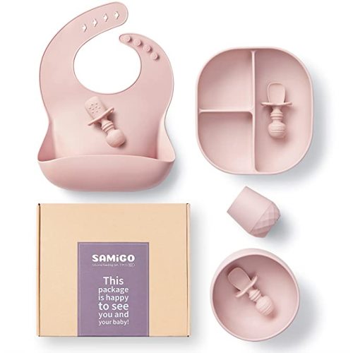 Ginbear Baby Bowls with Suction First Stage Silicone Bibs Baby Feedi