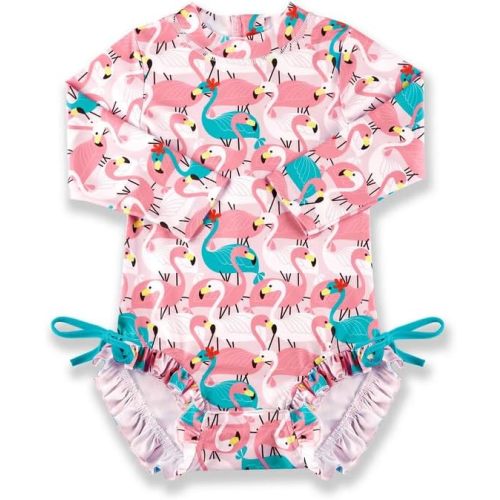 BesserBay Baby Girl's UPF 50+ Sun Protection Swimsuit One Piece 3/4 Sleeve Rash Guard 0-36 Months