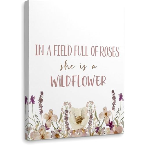 WODMIS Inspirationa Girls Wall Decor Framed Canvas Wall Art, Wildflower Nursery Decorations, Floral Baby Room Wall Canvas Home Decorations for Baby Girl Room Playroom Bedroom Wall Decor 11x14