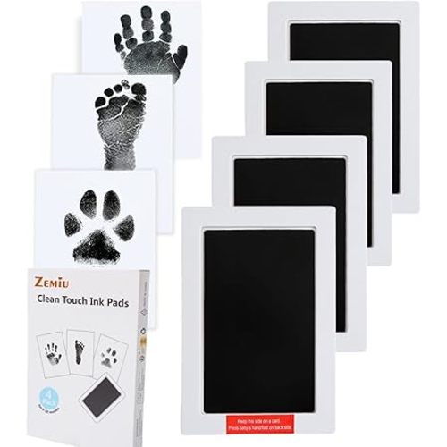 Baby Handprint and Footprint Large Size Kit,4 Baby Handprint Ink Pads with Clean-Touch-Black